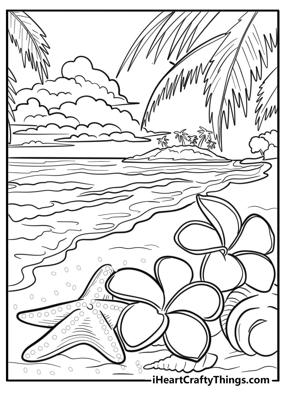 Sea stars in a tropical ocean detailed coloring sheet