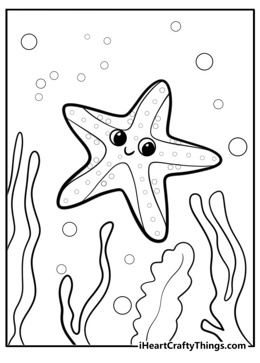 Sea stars in underwater habitat fun coloring sheet for kids