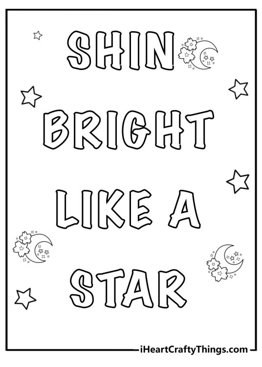 Shine bright like a star detailed quote coloring sheet