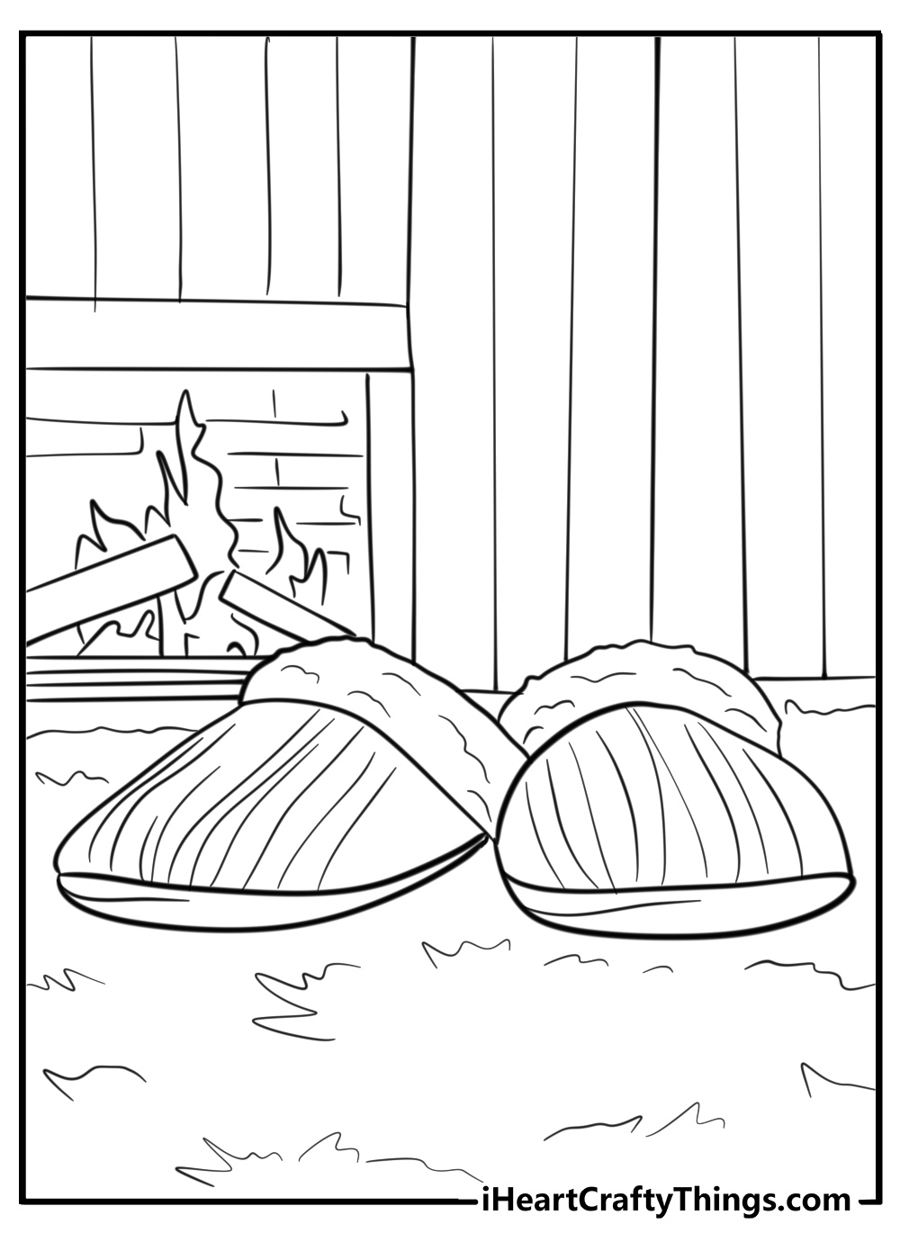 Slippers by the fireplace fun shoe coloring sheet