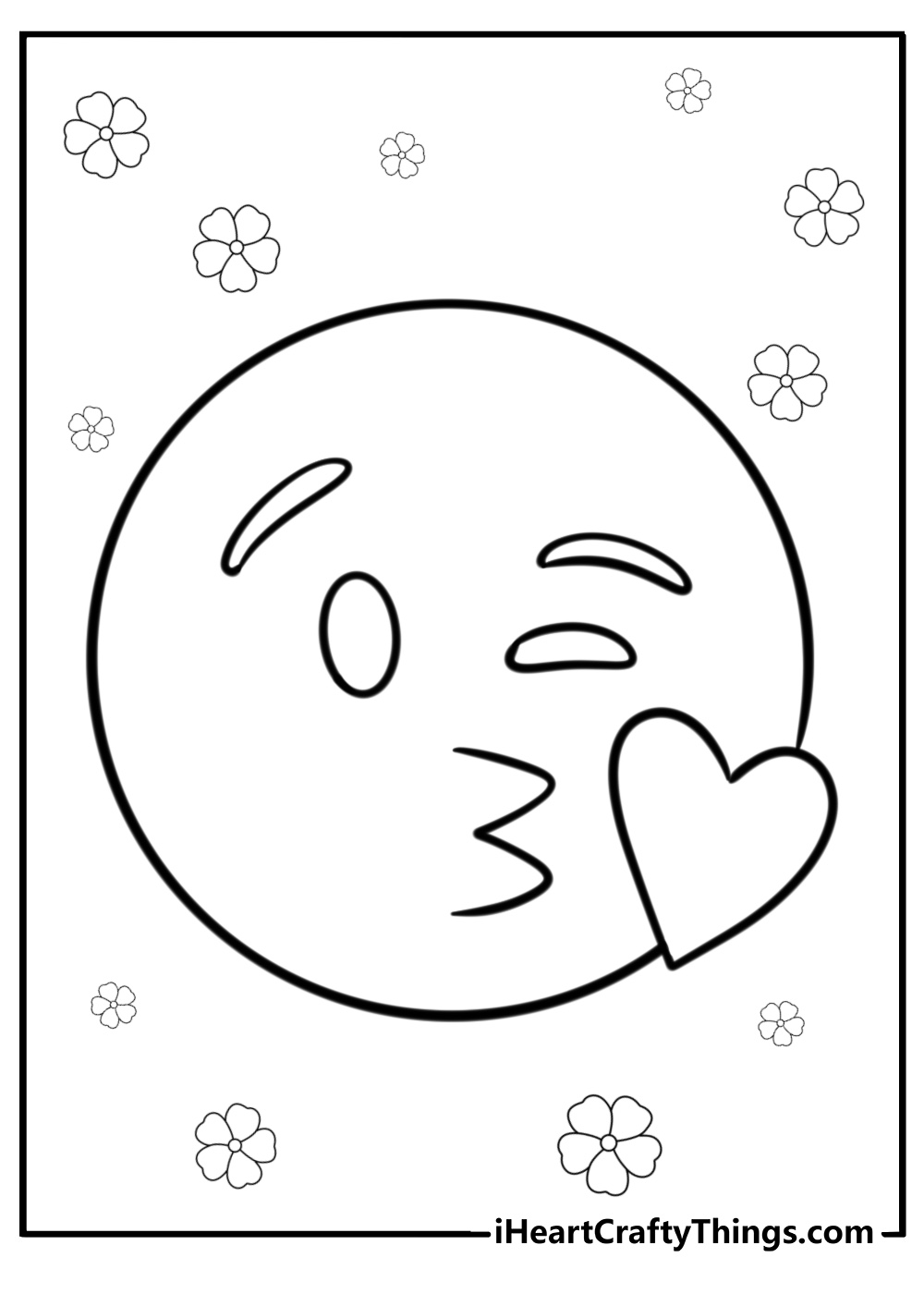 Smiley face blowing a kiss coloring page