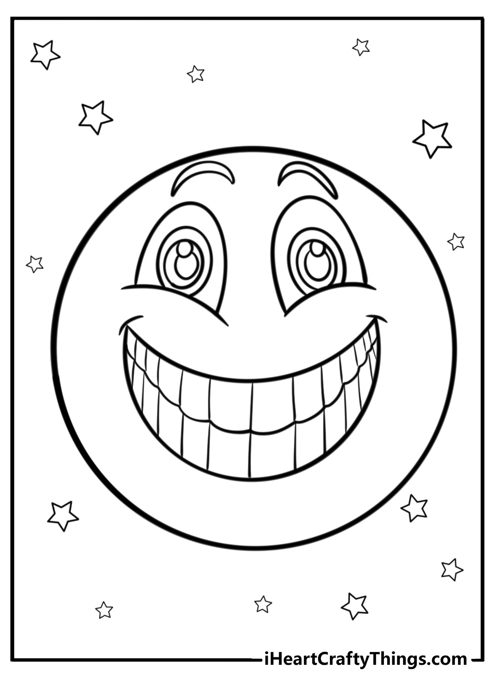 Smiley face with big grin coloring page for kids