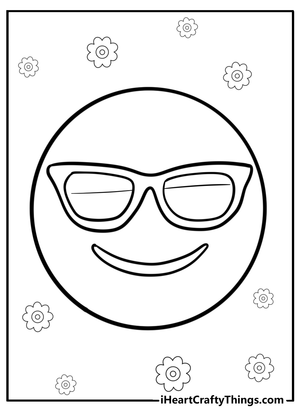 Smiley face with cool sunglasses free pdf page