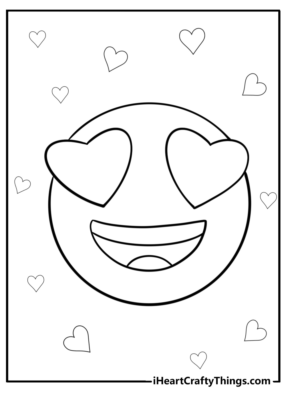 Smiley face with heart eyes free coloring page pdf