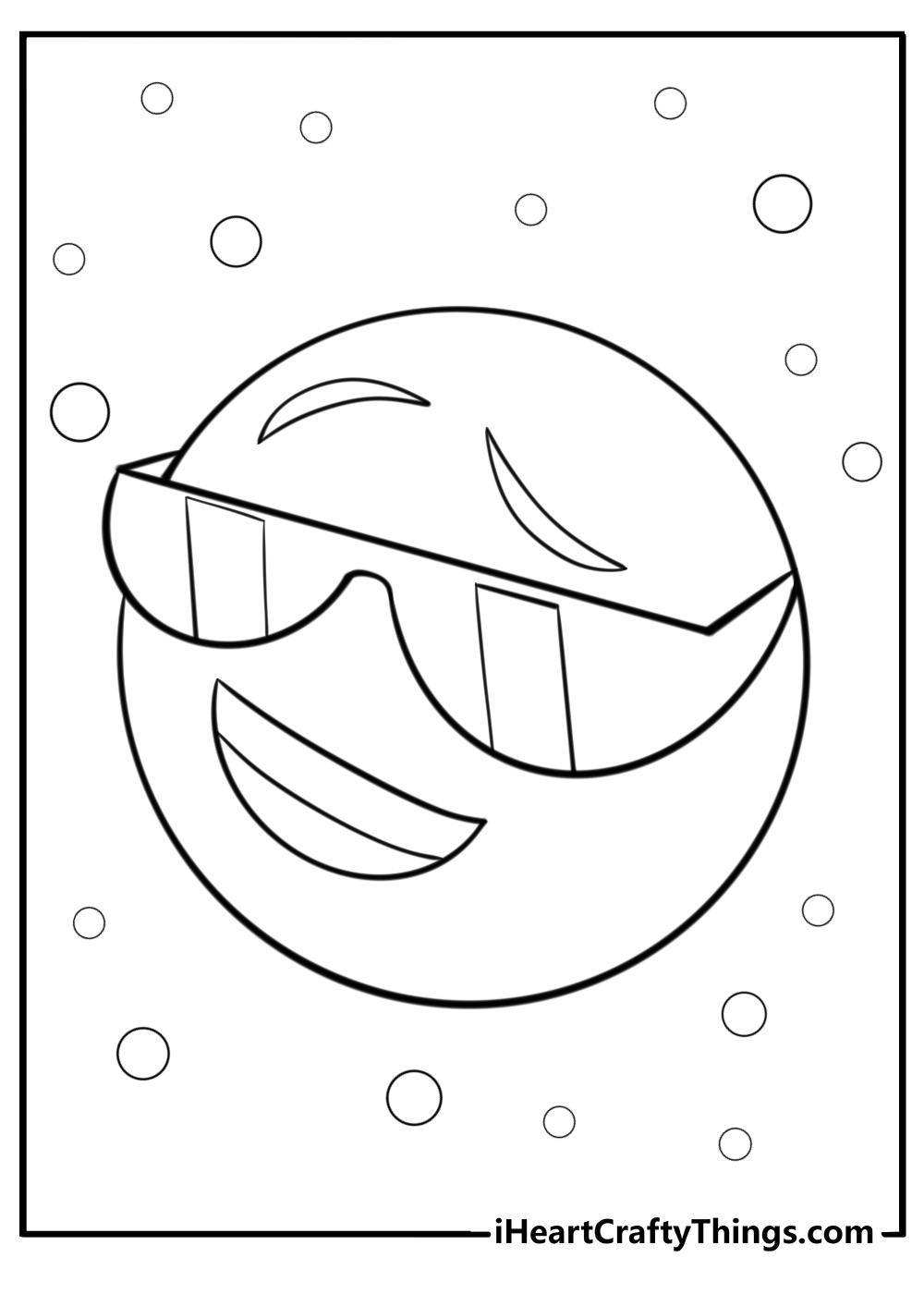 Smiley face with sunglasses fun coloring sheet