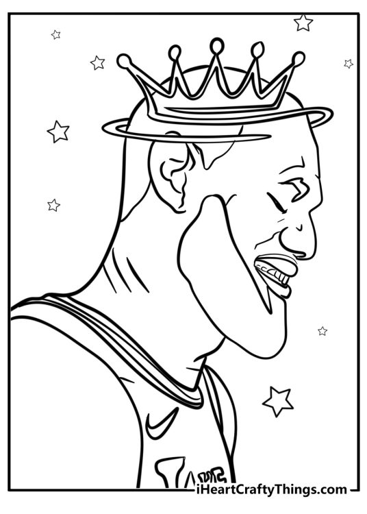 Smiling Lebron James with crown coloring sheet