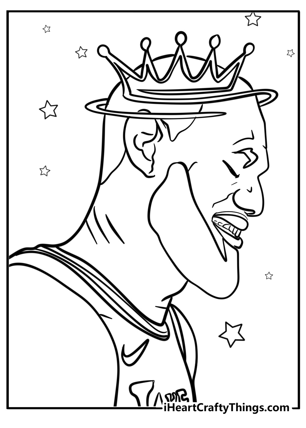 Smiling Lebron James with crown coloring sheet