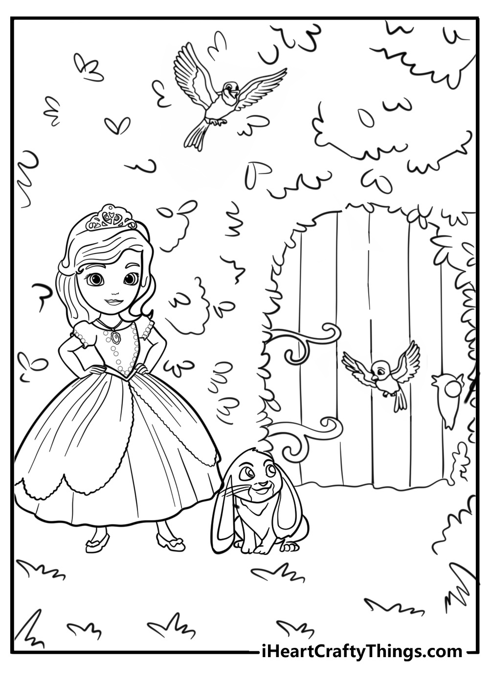 Sofia and her animal friends on a magical journey detailed coloring sheet