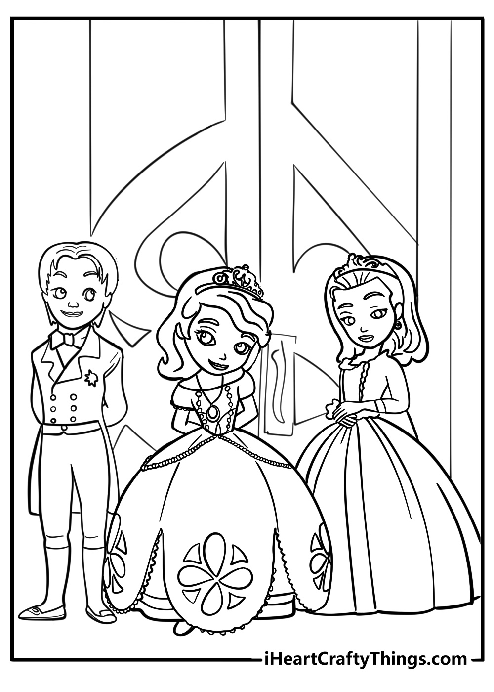 Sofia and her friends at royal prep cartoon coloring sheet