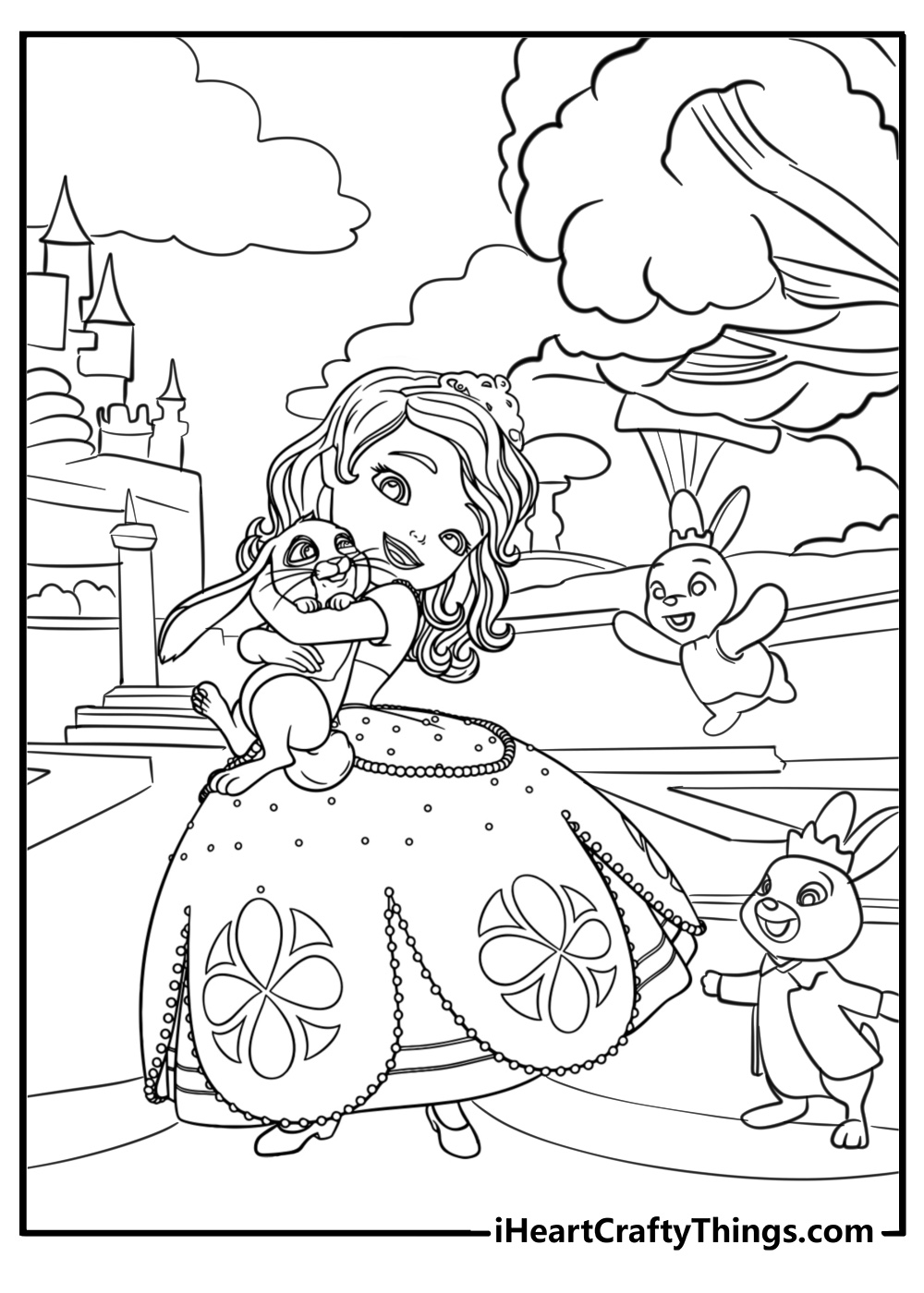 Sofia and her friends in the royal garden printable coloring page