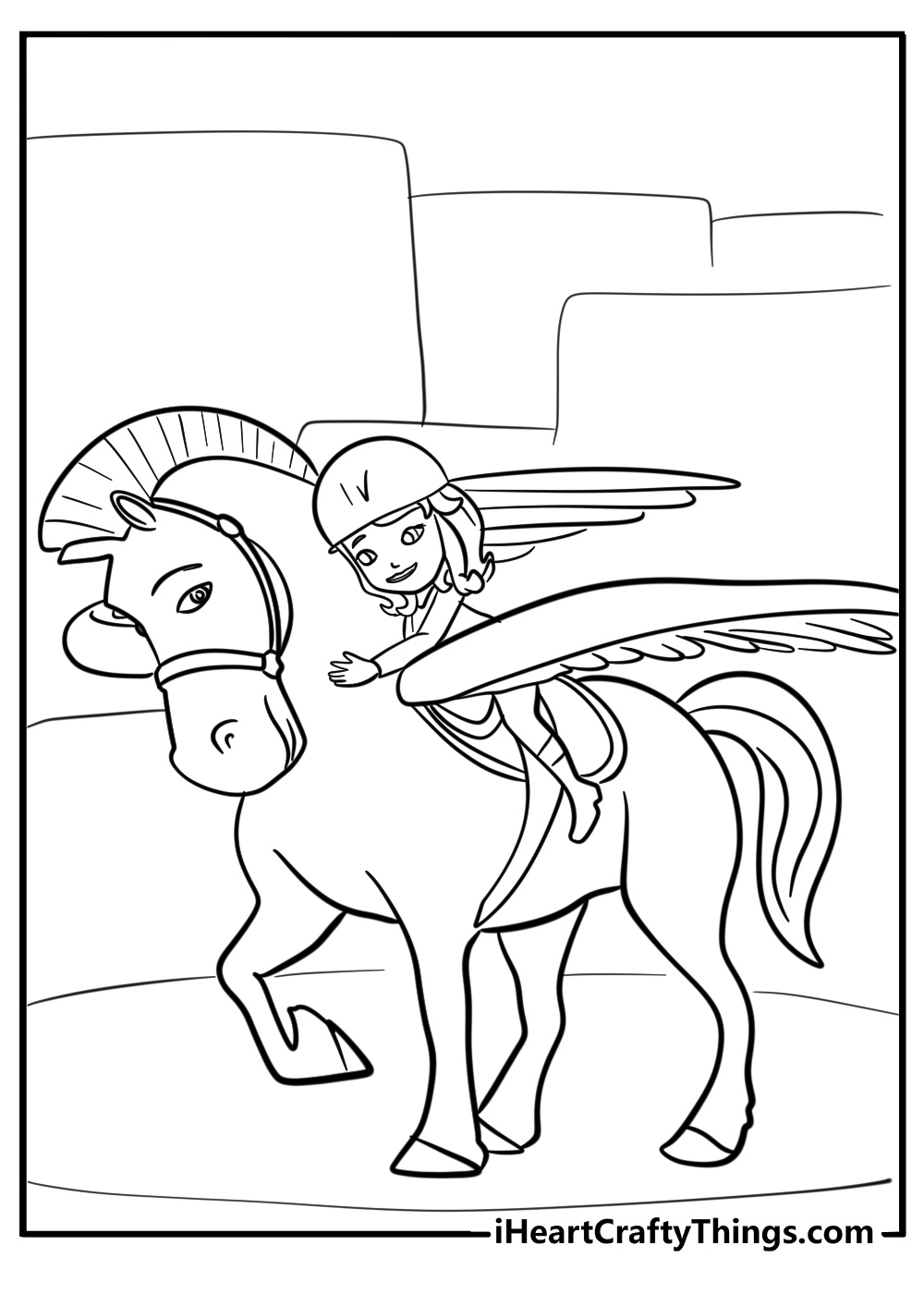 Sofia riding a horse in the royal garden printable coloring page