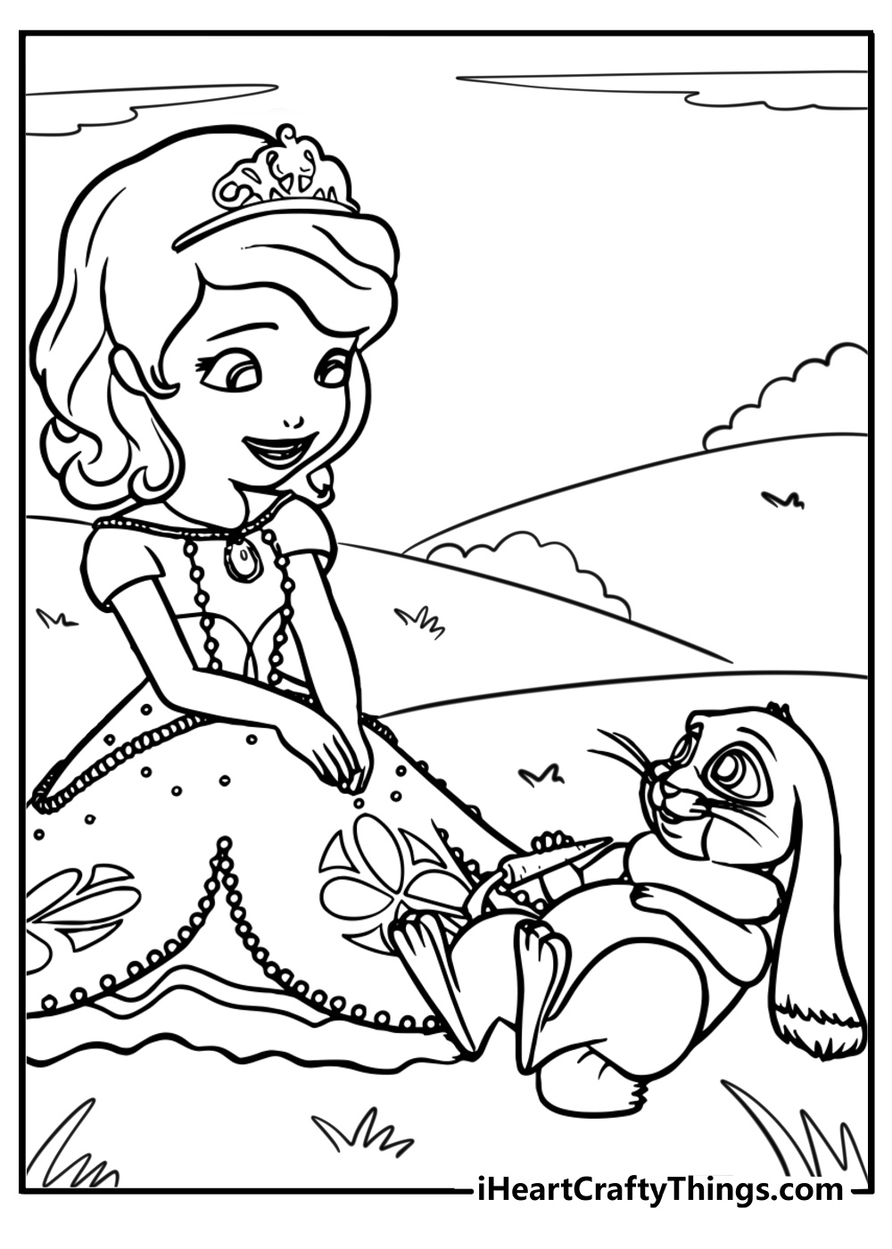 Sofia the first and clover having fun cartoon coloring sheet