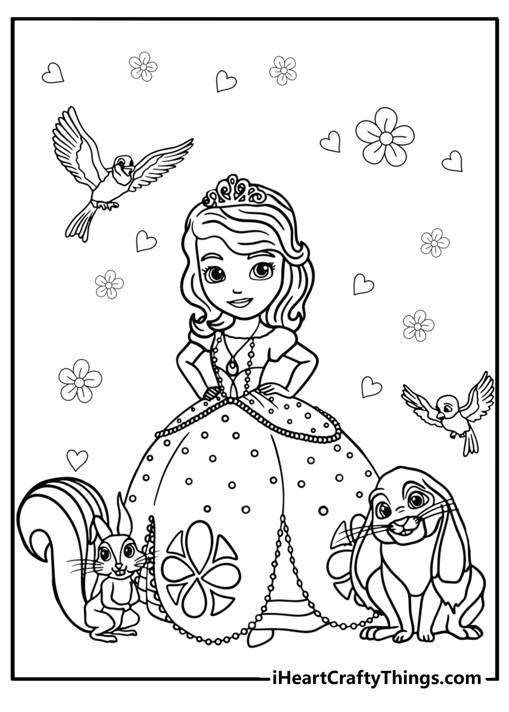 Sofia the first and her animal friends fun coloring sheet