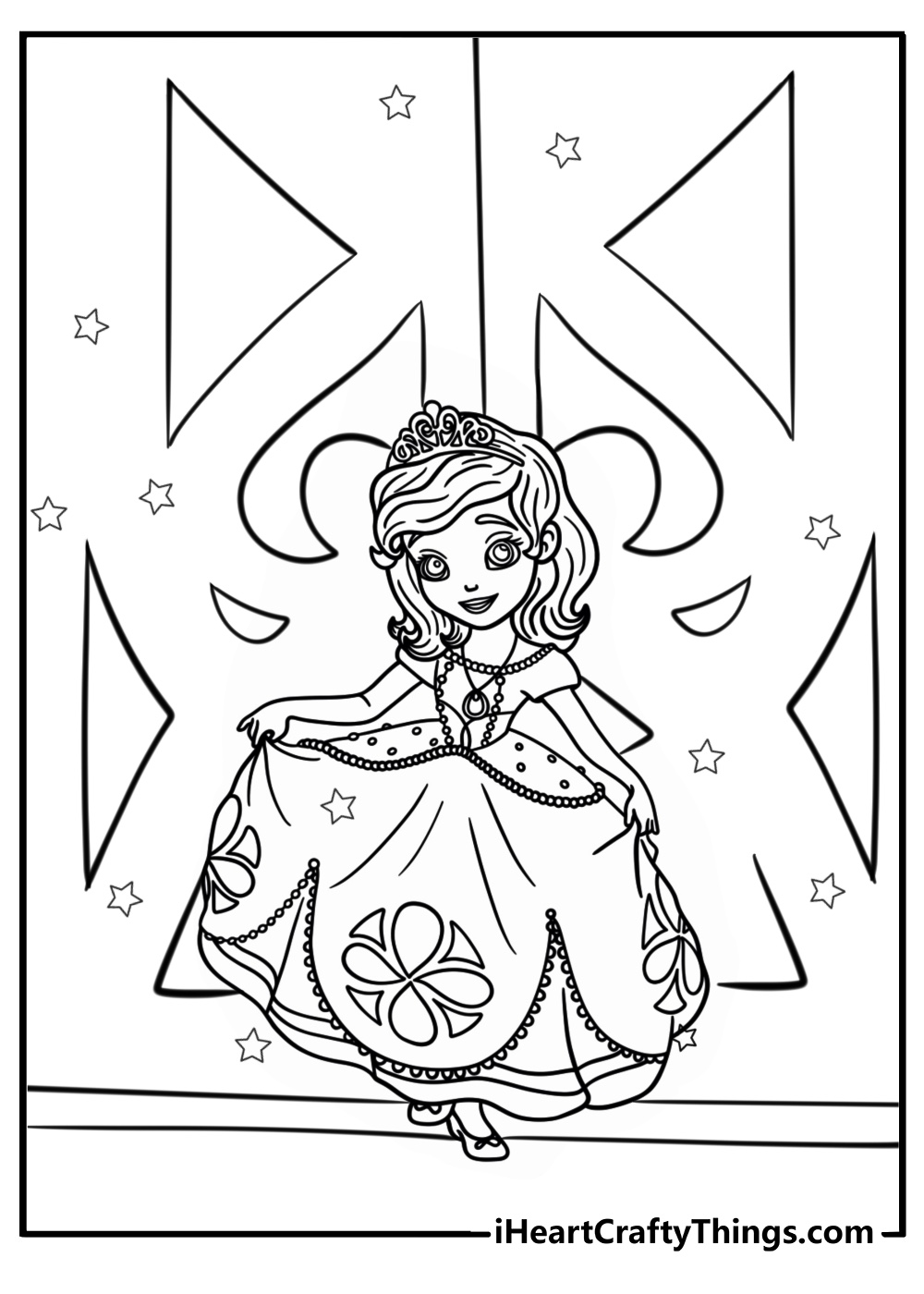 Sofia the first dancing at the royal ball printable coloring sheet