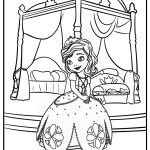 Sofia the first in her royal bedroom printable coloring page