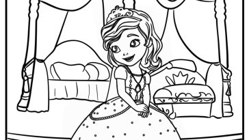 Sofia the first in her royal bedroom printable coloring page