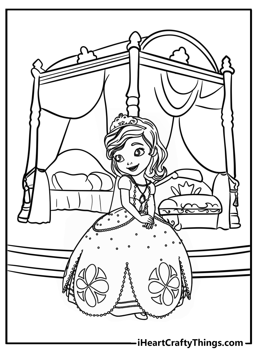 Sofia the first in her royal bedroom printable coloring page