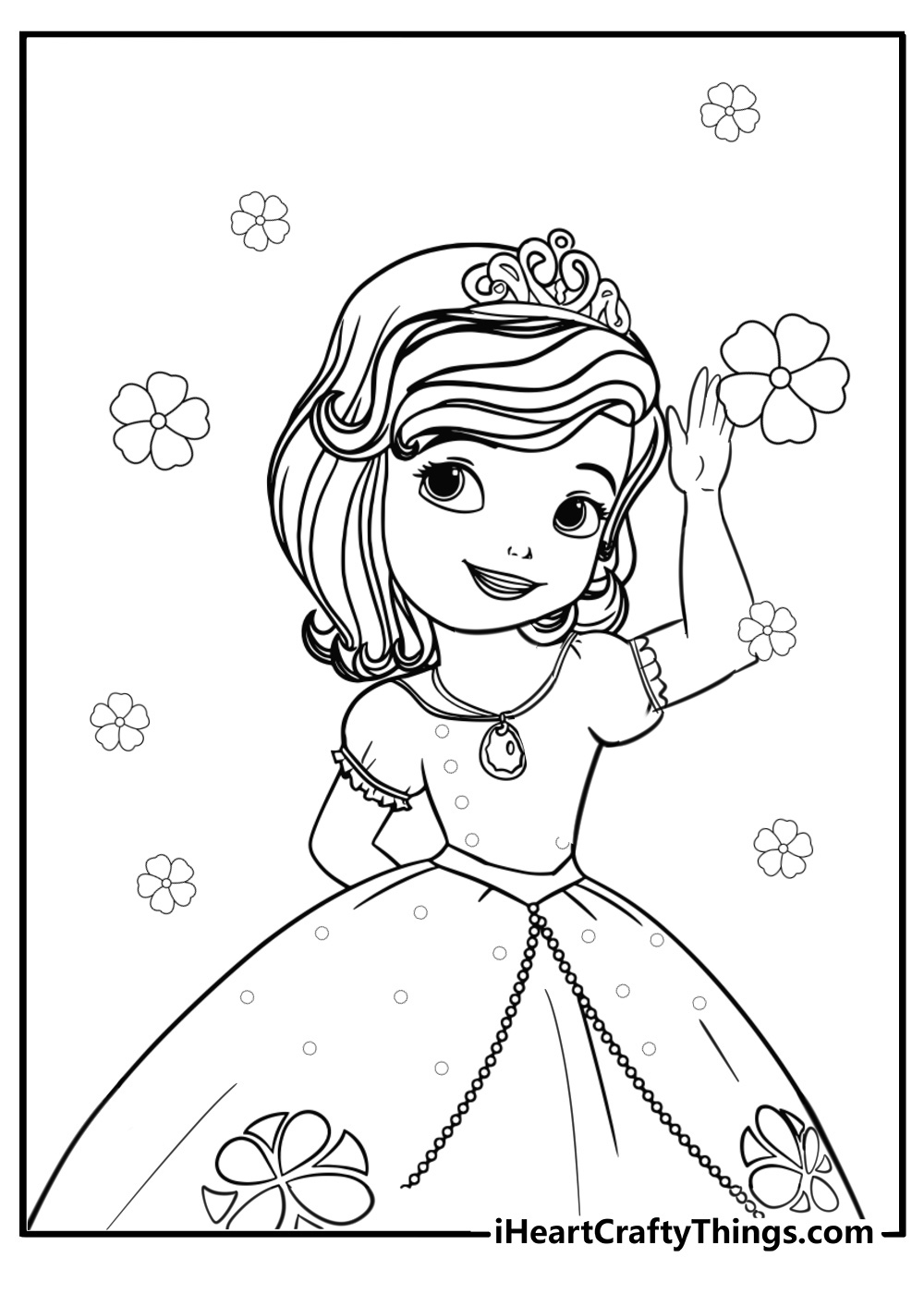 Sofia the first waving to her friends fun cartoon coloring sheet