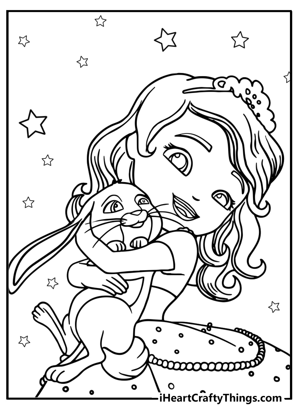 Sofia the first with clover the rabbit fun cartoon coloring sheet