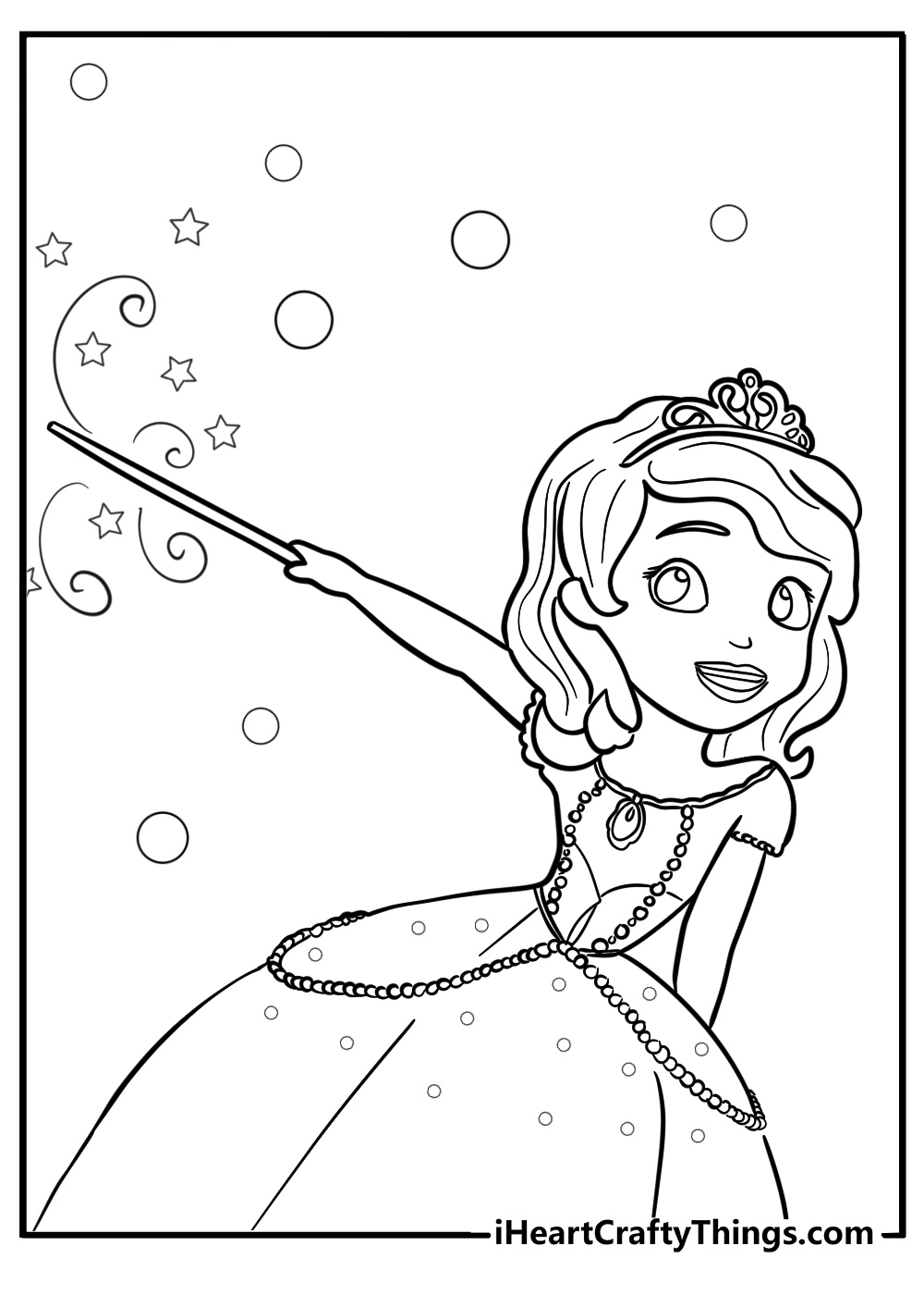 Sofia the first with her magic wand printable coloring page