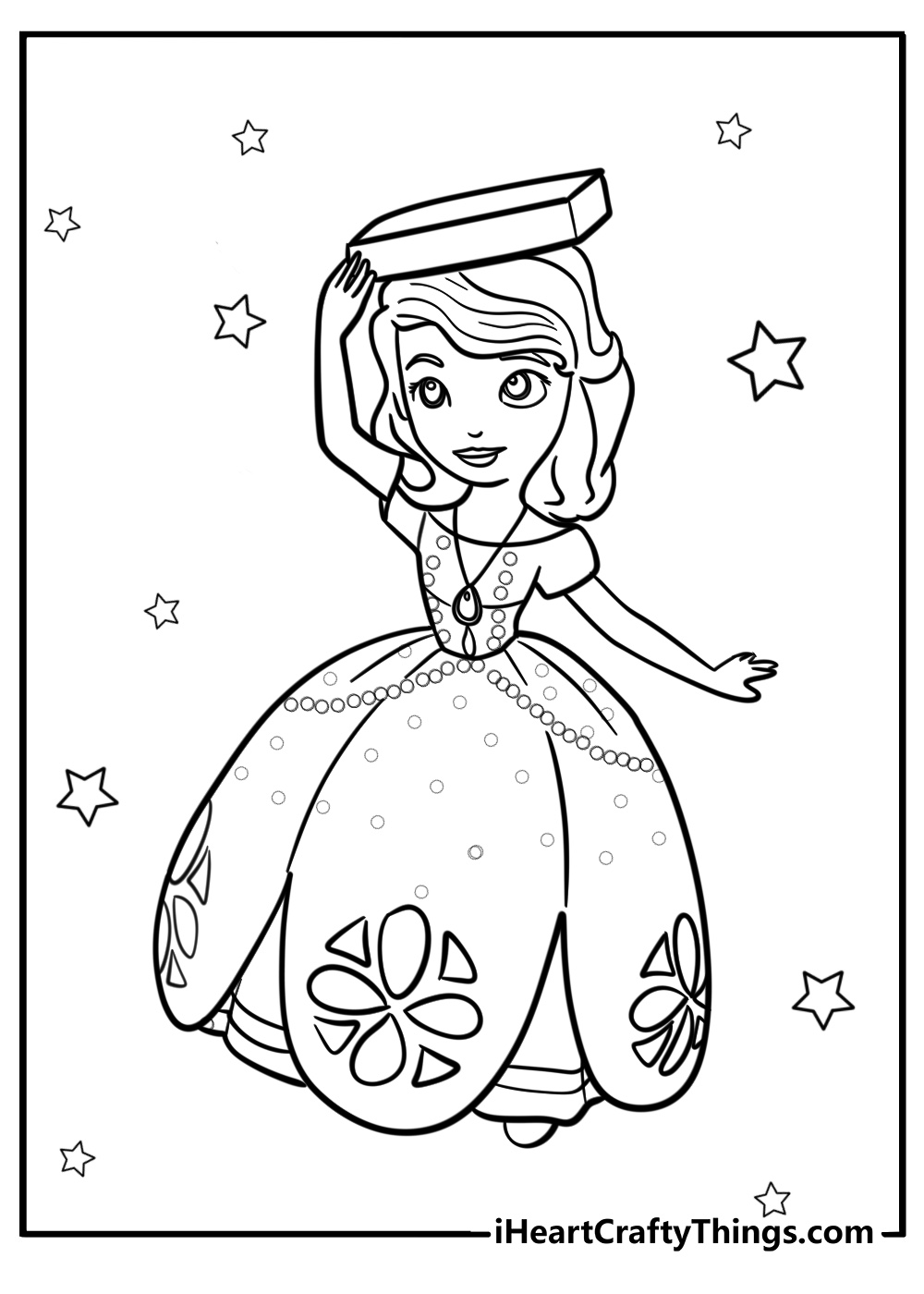 Sofia the first with her tiara detailed coloring sheet