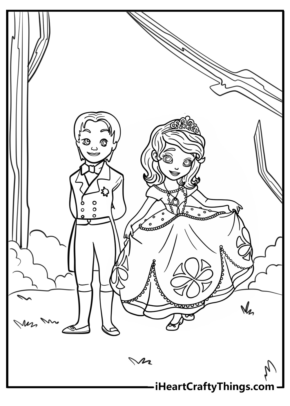 Sofia the first with prince james fun coloring sheet for kids