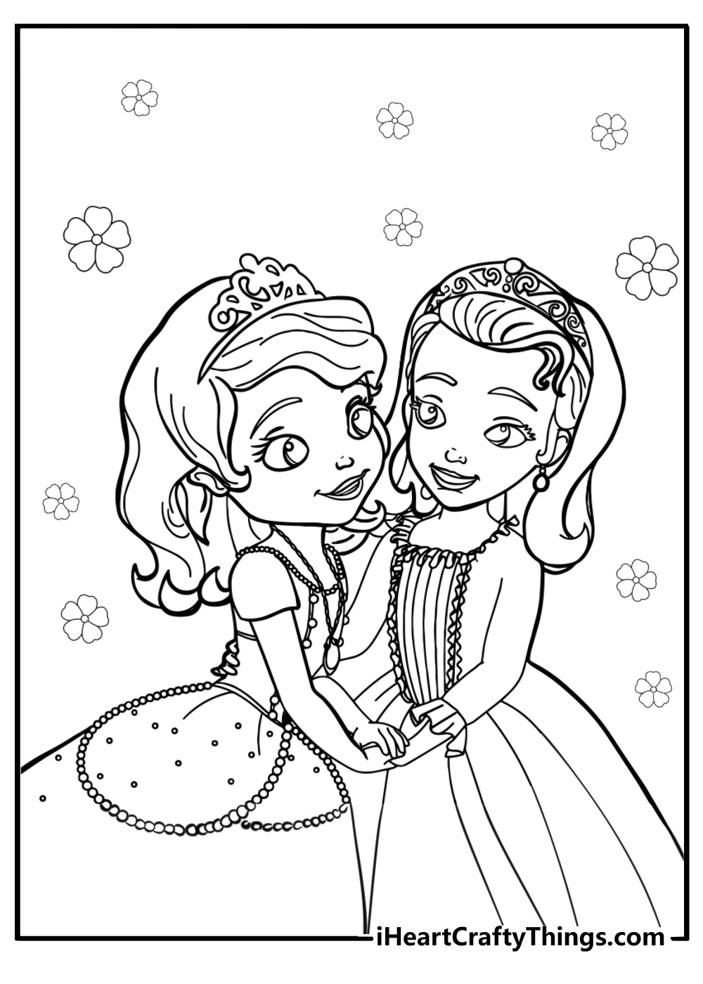 Sofia the first with princess amber detailed coloring sheet for kids