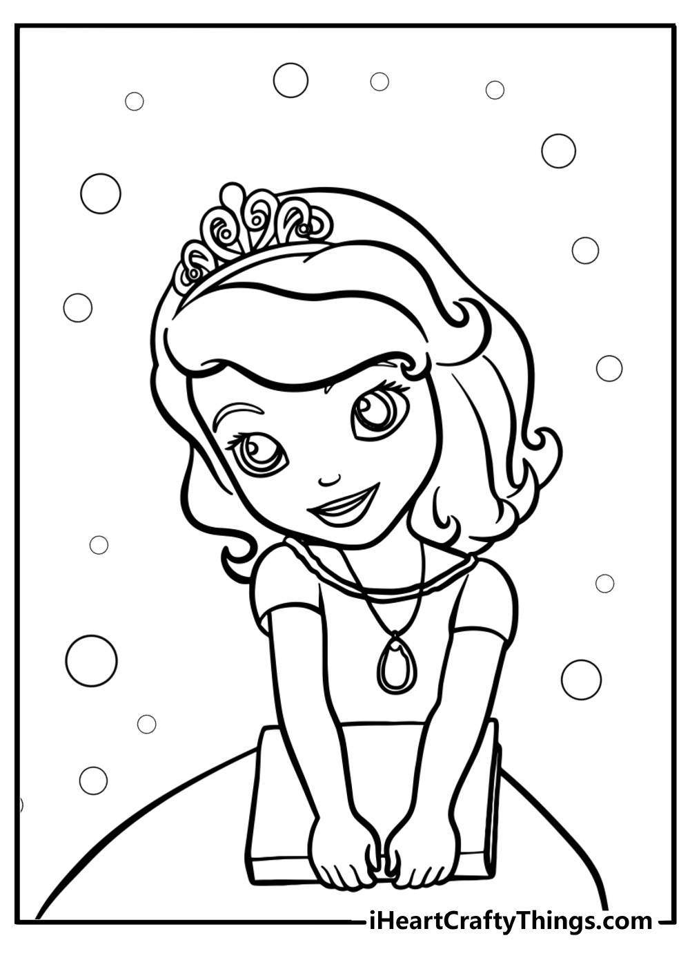 Sofia wearing her princess crown detailed coloring page