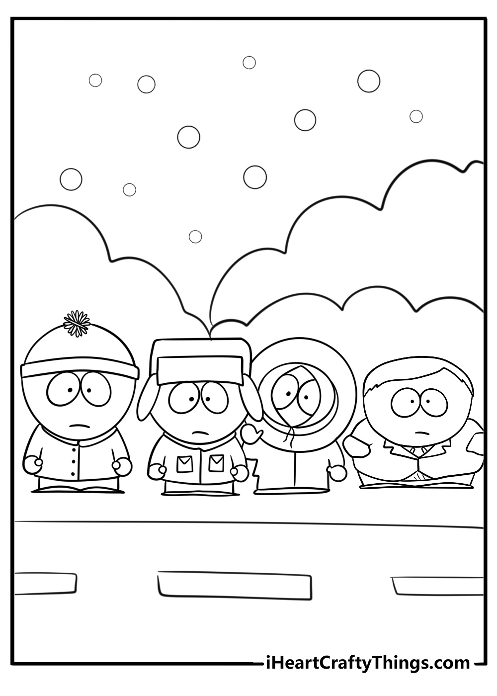 South park boys standing together printable coloring page