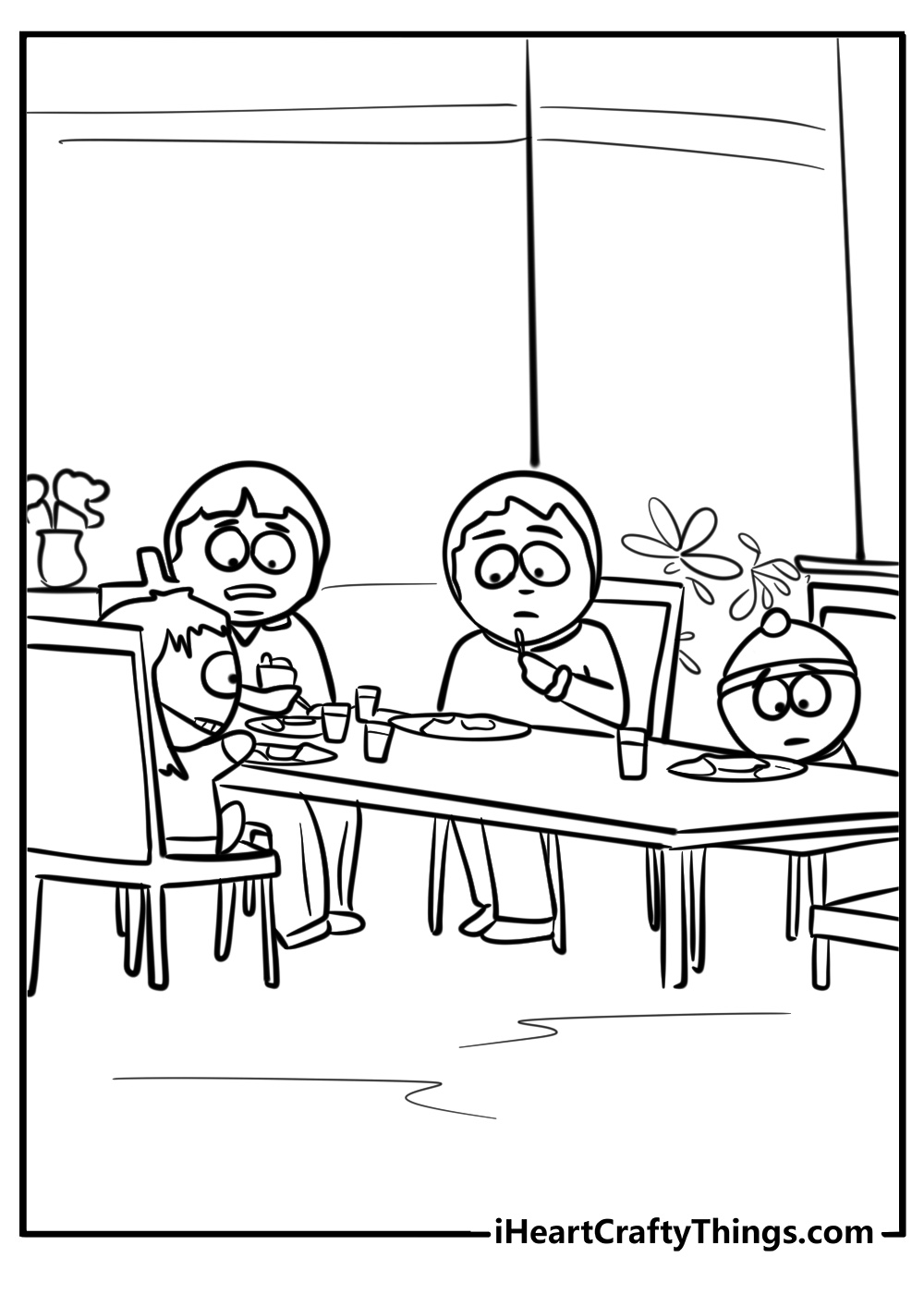 Stan's family at the dinner table printable south park coloring page