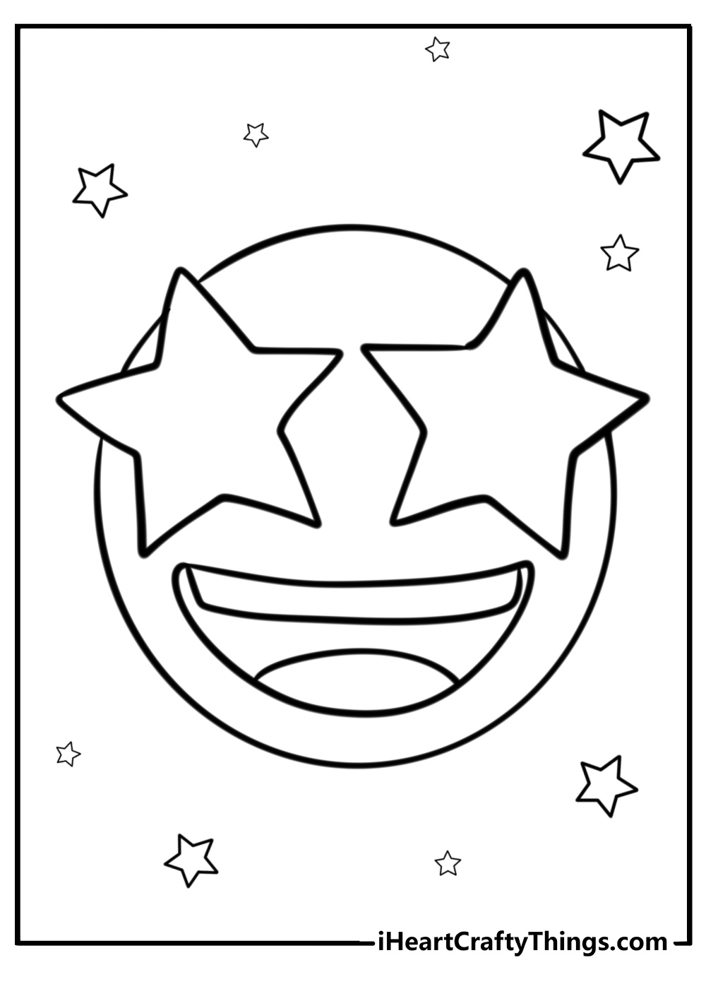 Star eyed smiley face detailed coloring sheet