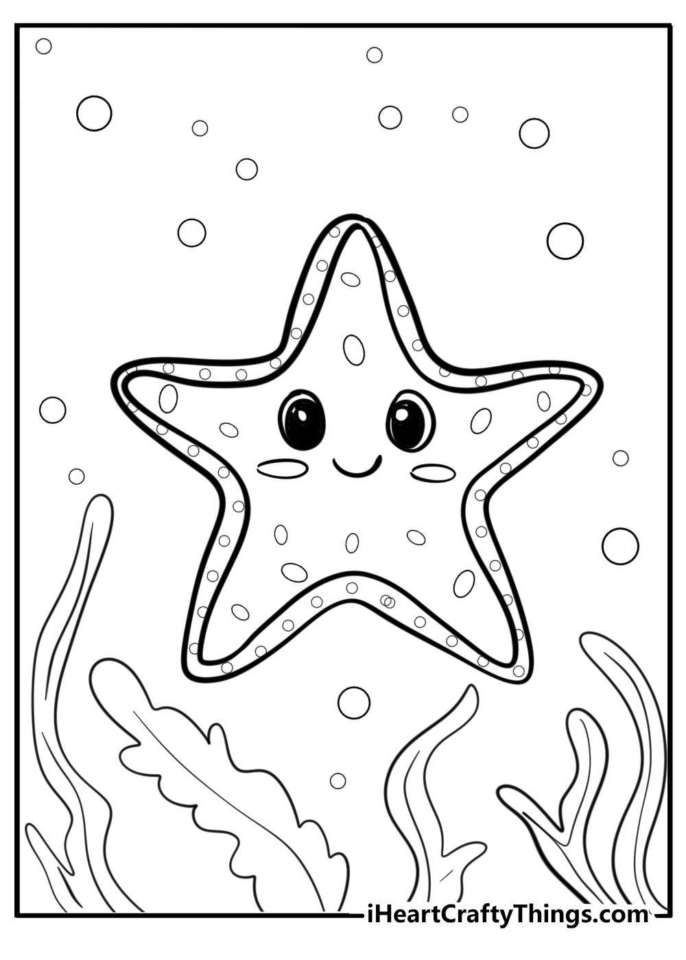 Starfish floating in the sea printable coloring sheet for kids