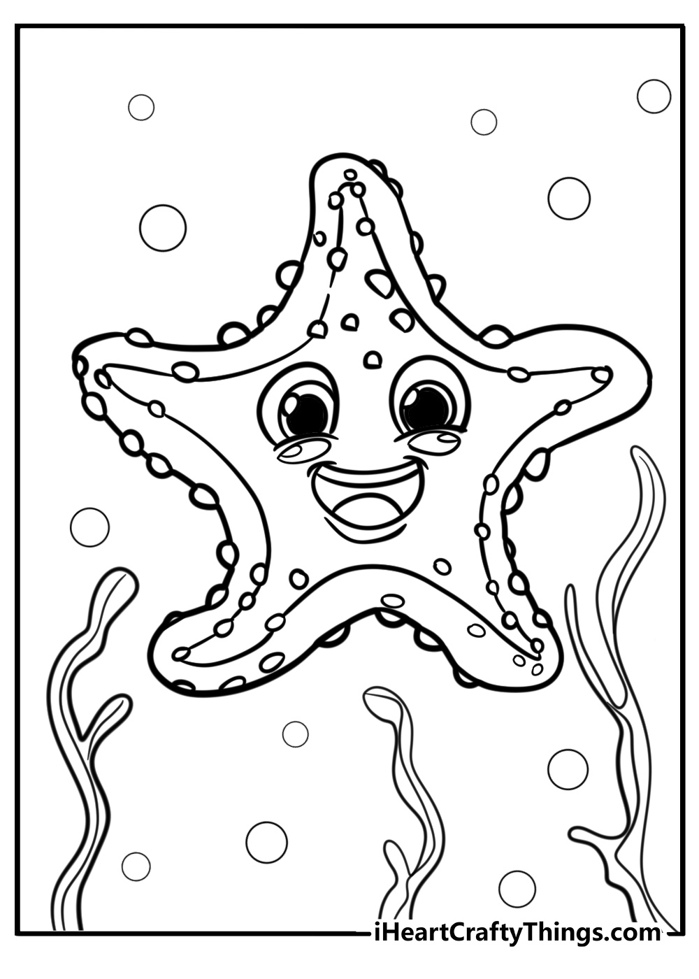 Starfish in underwater scene free pdf coloring page