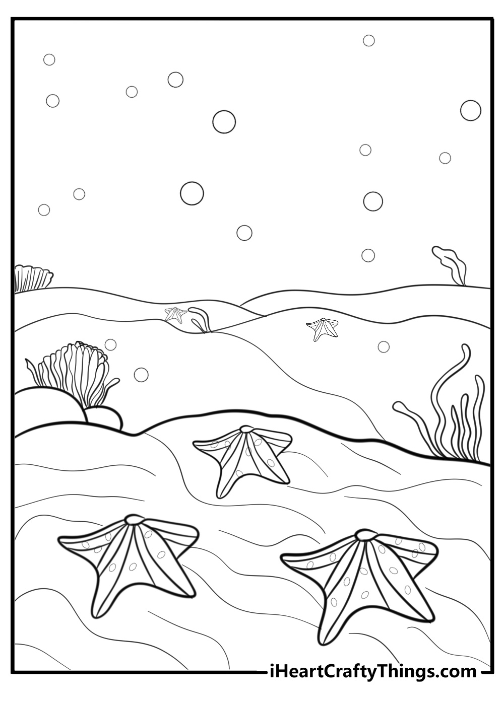 Starfish near coral reef free pdf coloring page for kids