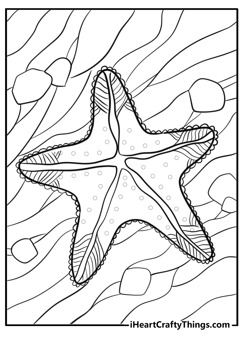 Starfish on the ocean floor printable coloring page for kids