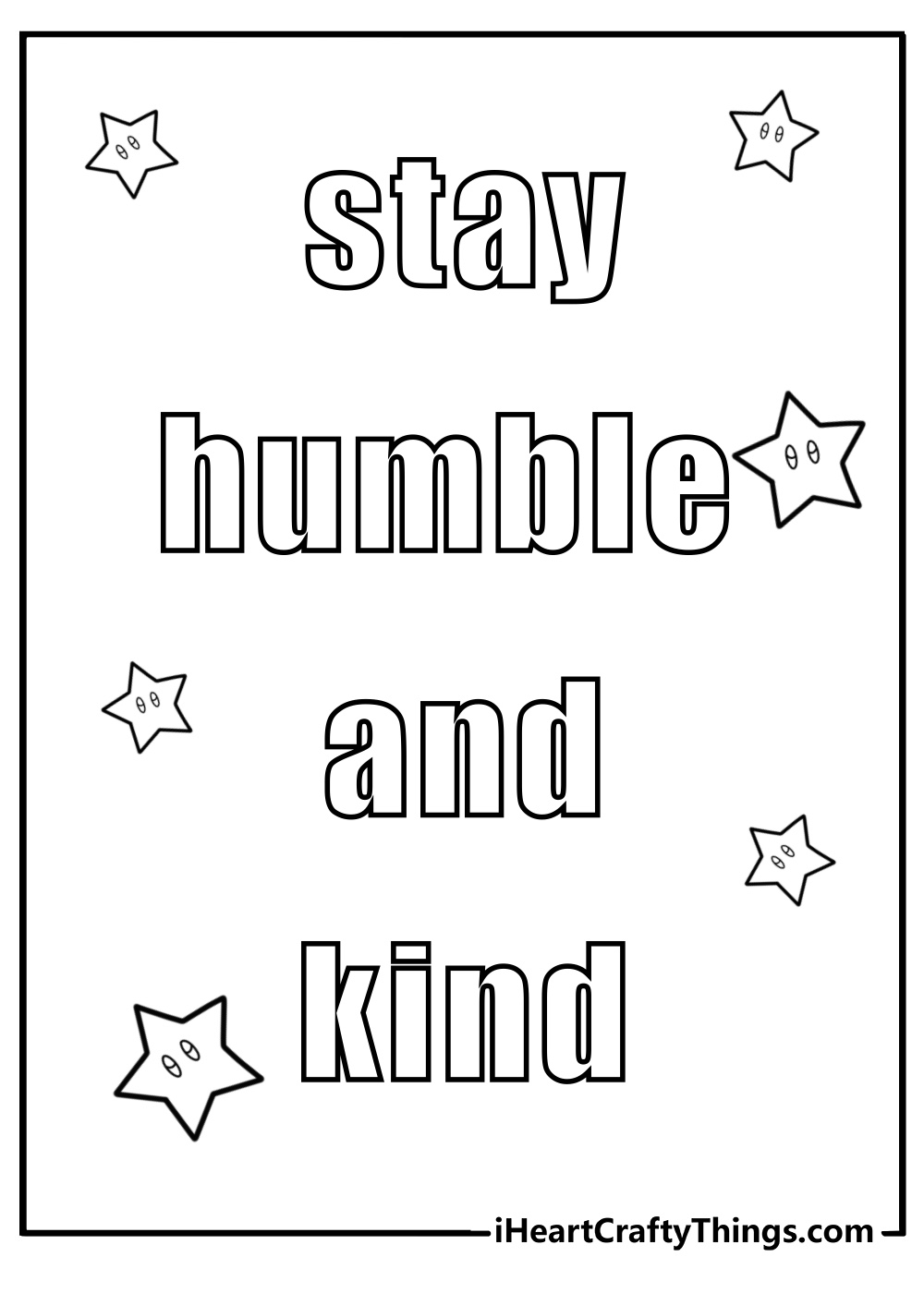 Stay humble and kind quote coloring page for kids