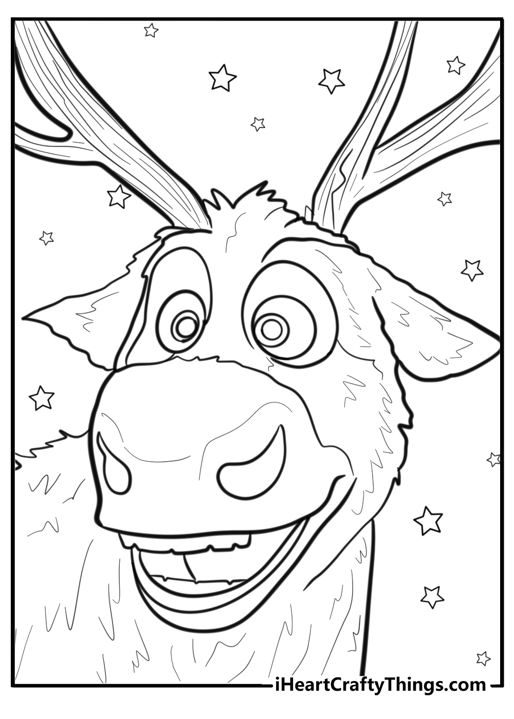 Sven the Reindeer with a Happy Expression Detailed Coloring Sheet