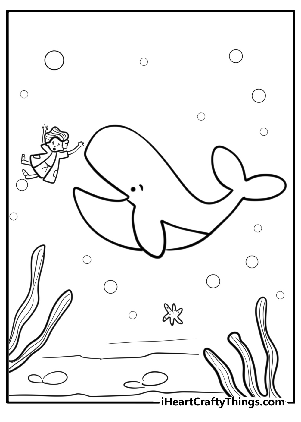 The whale diving into the sea bible story coloring page