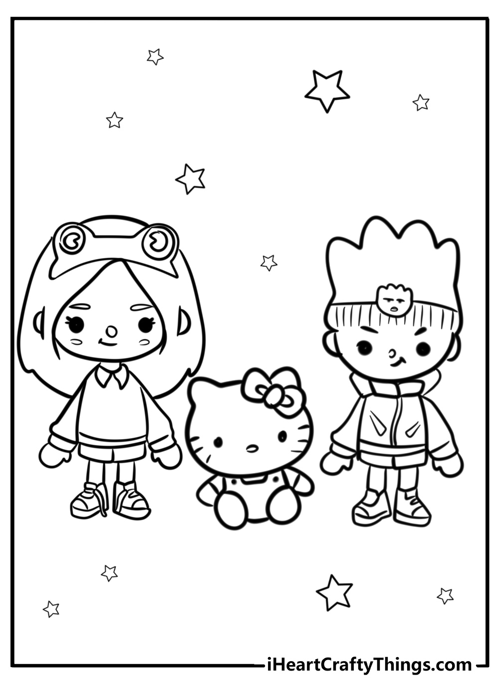 Toca boca boy and girl with hello kitty merch printable to color