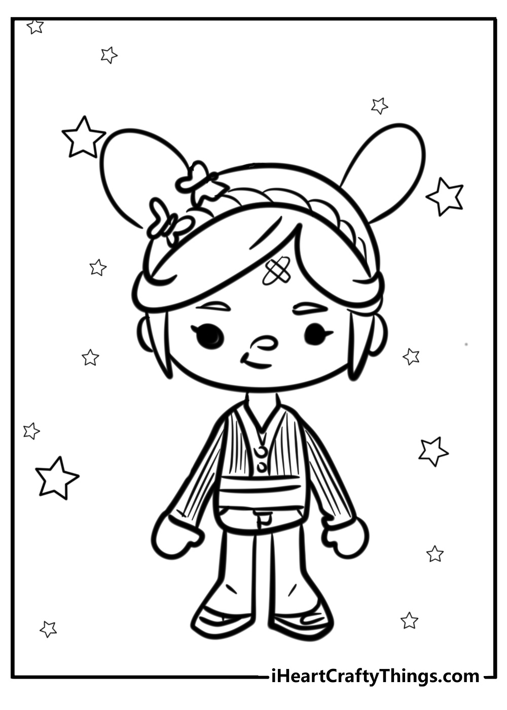 Toca boca doodle girl with a band aid on forehead coloring sheet