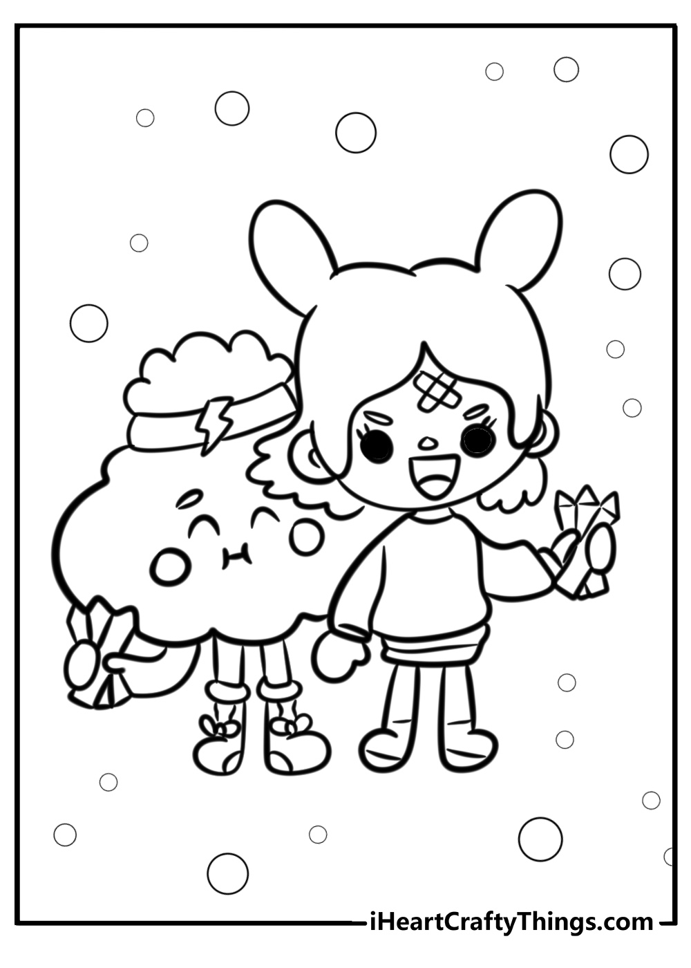 Toca boca girl and cloud holding doodle crayons coloring page