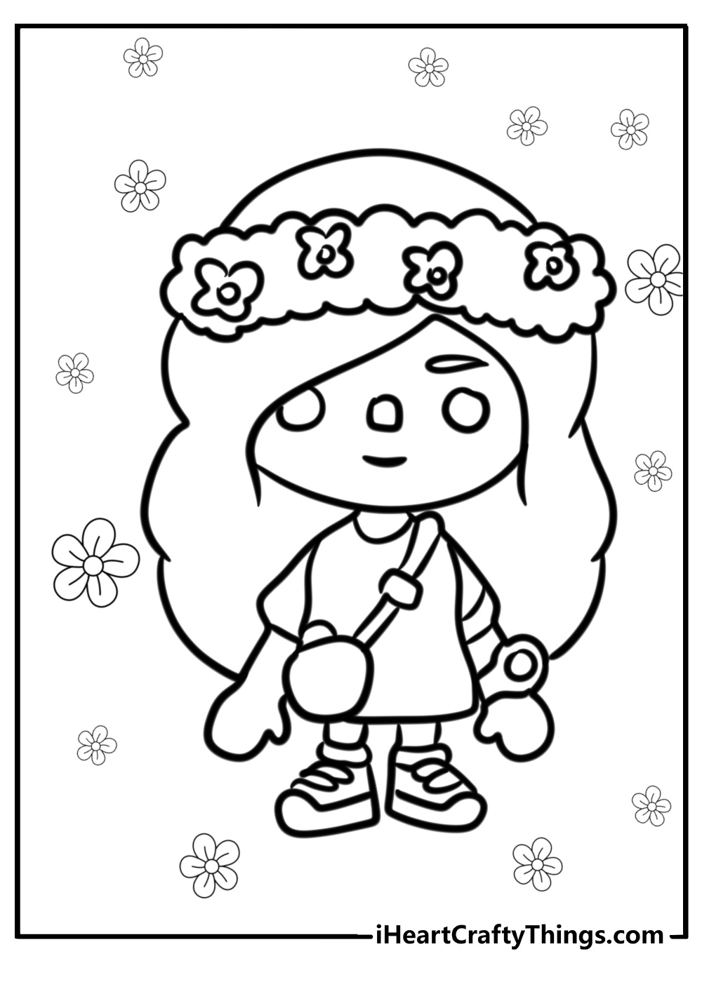 Toca boca girl wearing a flower crown printable to color