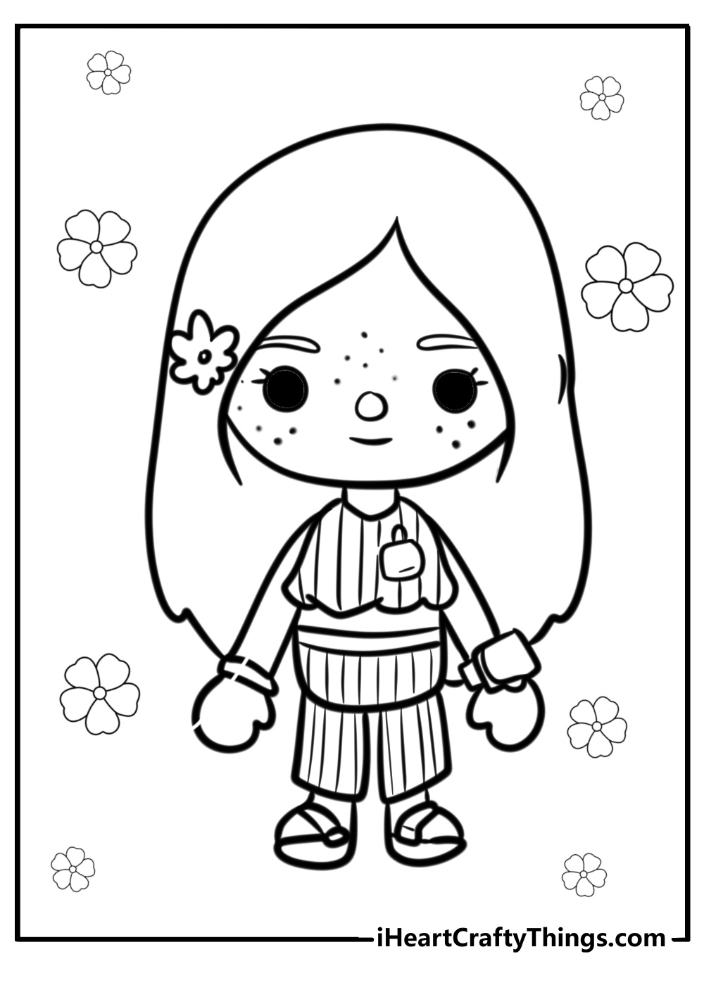 Toca boca girl with polka dot bow coloring page for preschoolers