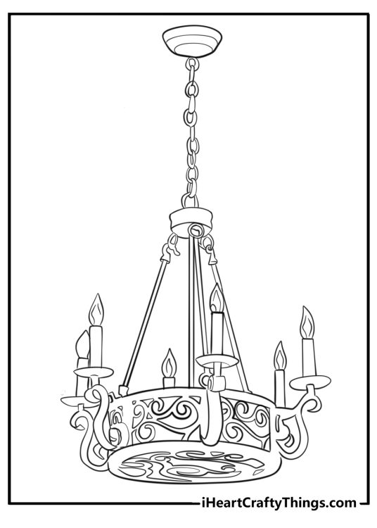 Victorian style gothic chandelier fun coloring sheet for adults