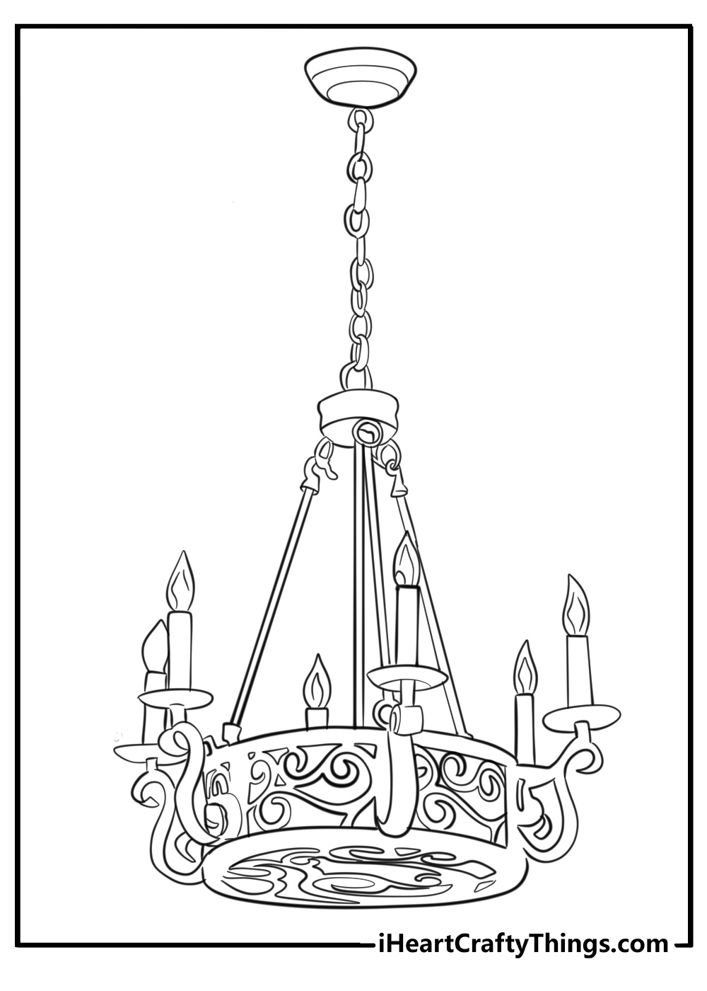 Victorian style gothic chandelier fun coloring sheet for adults