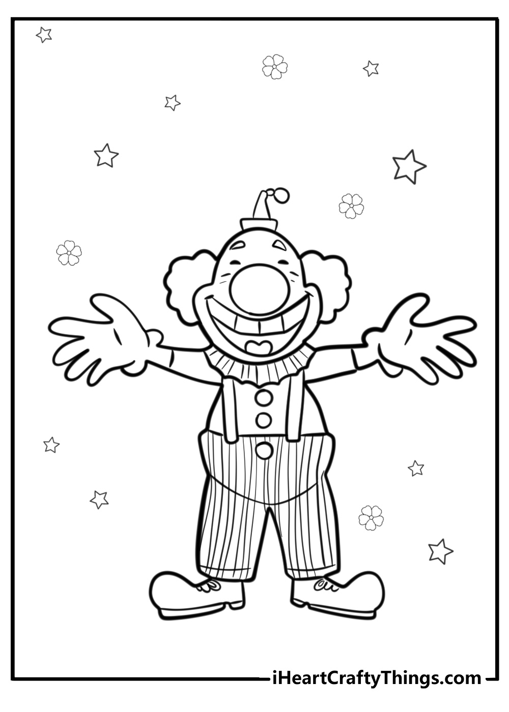 Vintage clown with a big smile detailed coloring sheet