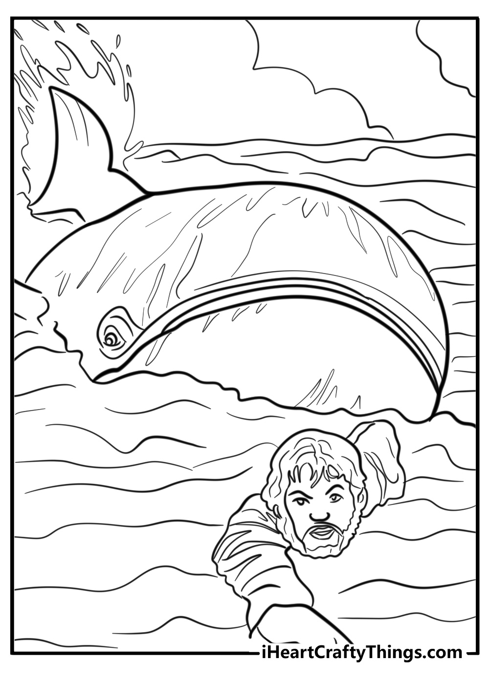 Whale and jonah during the storm printable coloring sheet