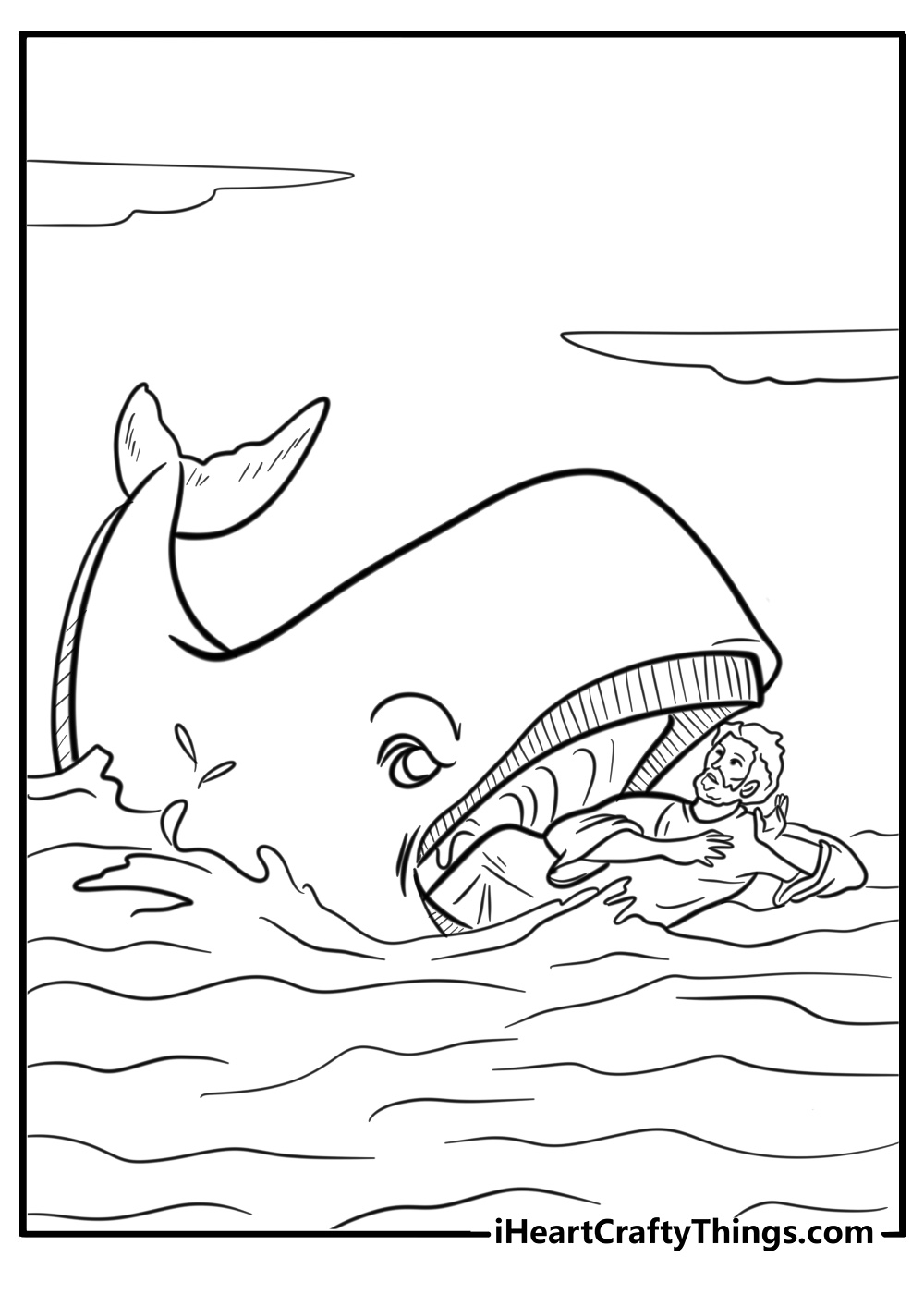 Whale rescuing jonah in the bible story free coloring page