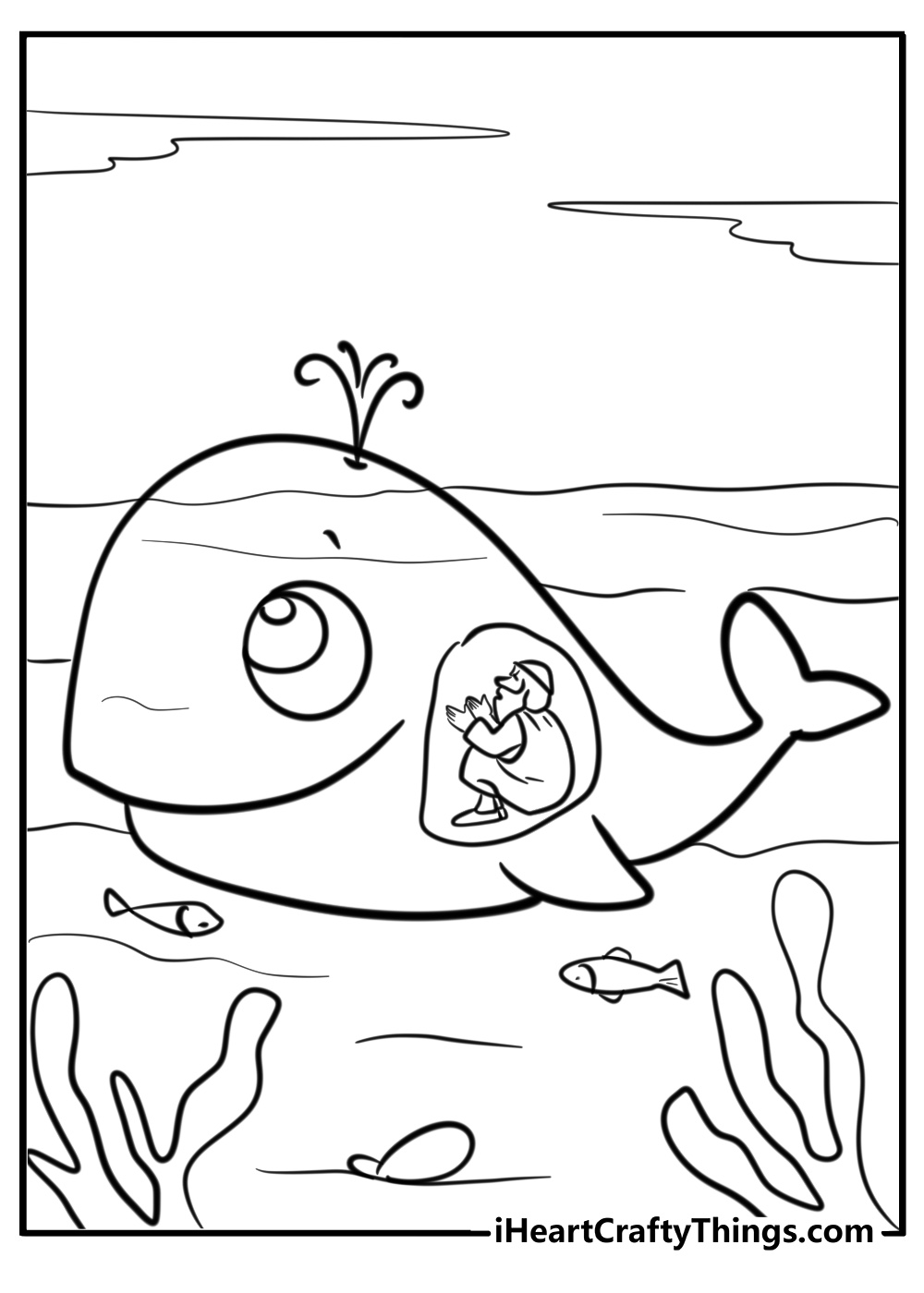 Whale swallowing jonah in the ocean free pdf coloring page