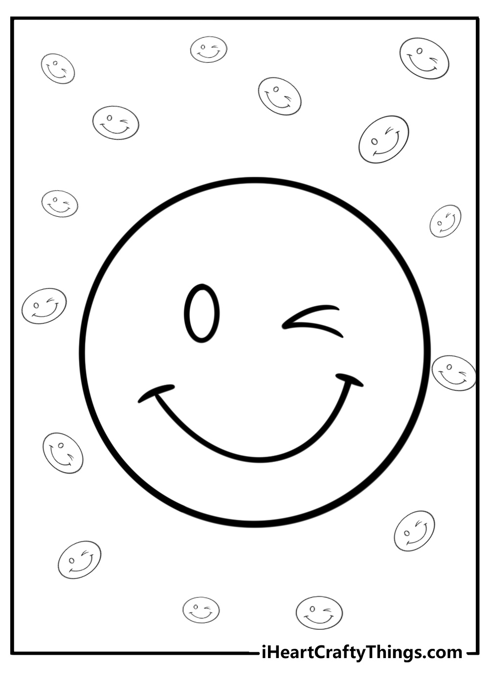 Winking smiley face fun printable coloring sheet